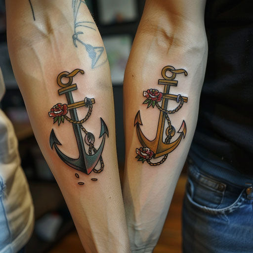 Sibling tattoos Sailor Jerry style matching anchors