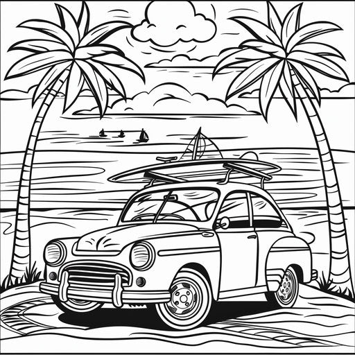 Car with surfboard at the beach