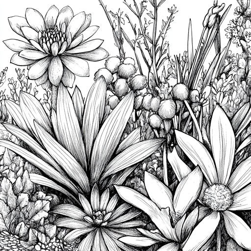 Detailed plant illustration in Stephen Wiltshire style
