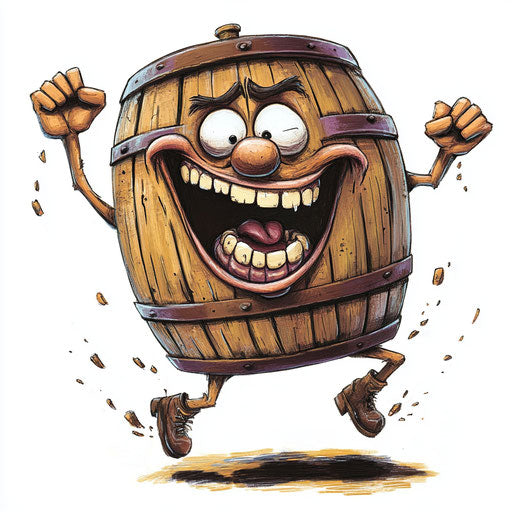Barrel caricature jumping with human characteristics