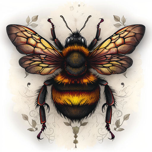 Neo-traditional bumble bee tattoo with intricate detailing