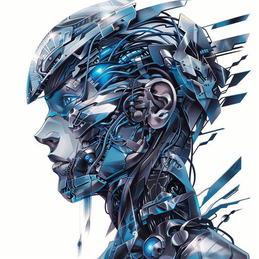 Futuristic gangster tattoo with cybernetic enhancements