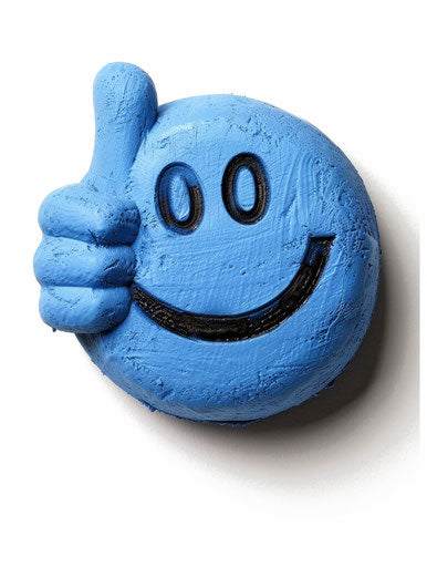 Blue smiling face with thumbs up