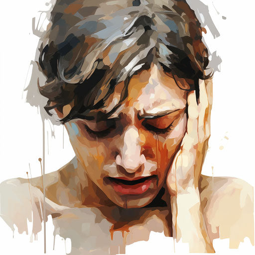 Illustration of crying in the style of oil painting, on white background