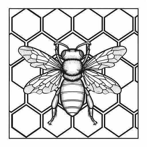 Coloring page with a bee and honeycomb pattern