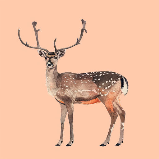 Realistic reindeer clipart on pastel peach background