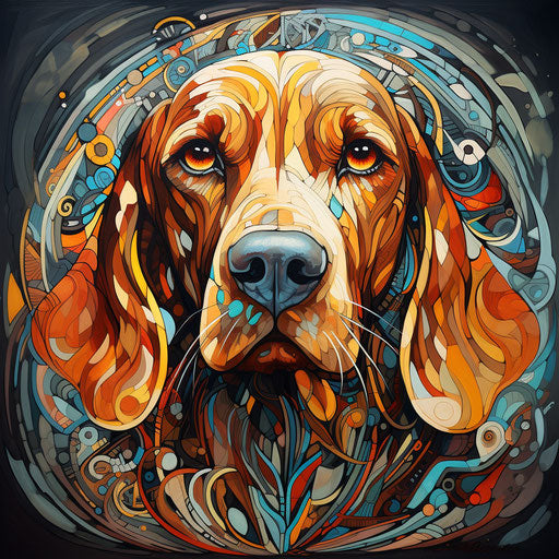 Colorful graphic symmetry hound on canvas