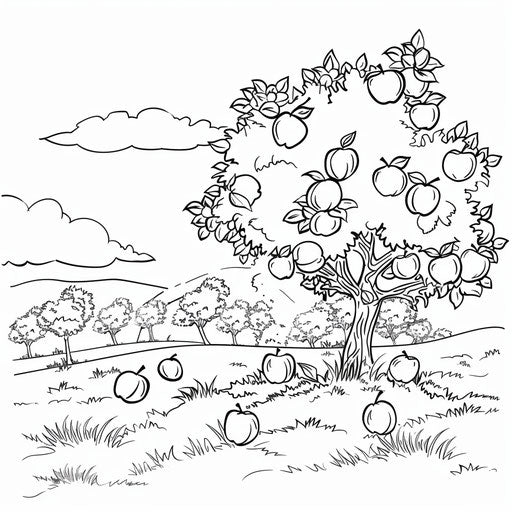 Apple orchard for kids. Coloring page