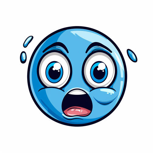 Shibrat style logo, blue cute cartoon face with open mouth and big eyes on white background