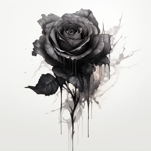 Black rose on white background, hauntingly beautiful illustration