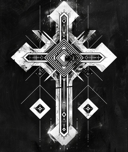 The cross illustrated with geometrics and geometrics
