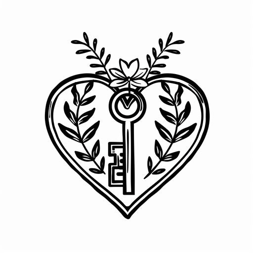 Sketch of a key unlocking a heart tattoo