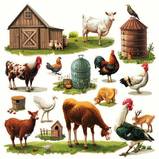 Realistic farm illustration on flat white background