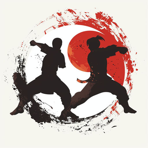 Martial arts dojo logo with two contrasting figures in yin-yang