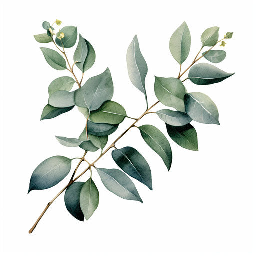 Eucalyptus illustration in the style of Chiaroscuro Art, on white background