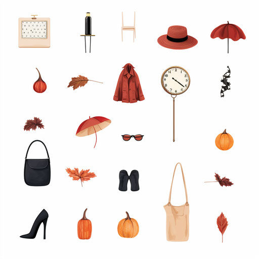 September clipart images in the Minimalist style, on a white background