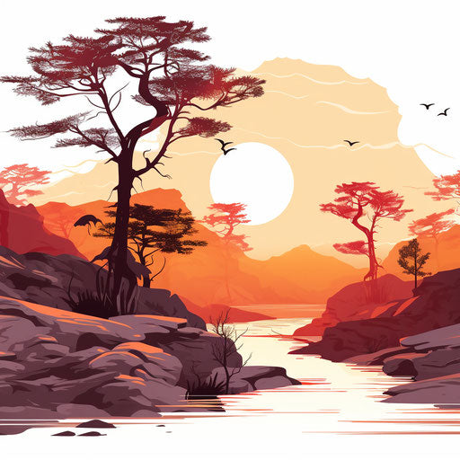 Chiaroscuro Art landscape on white background