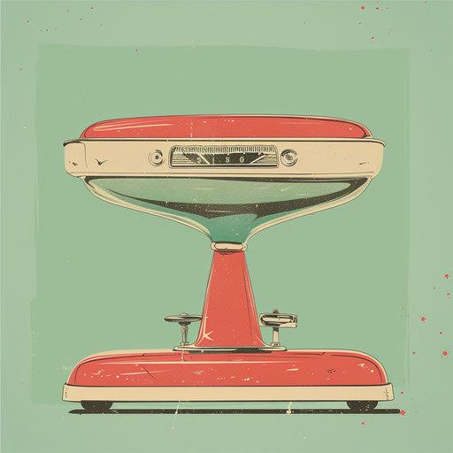 Vintage sketch of 50s diner scale in red and mint green