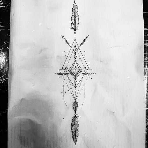 Flat tattoo sketch of neo tribal arrows with feathers