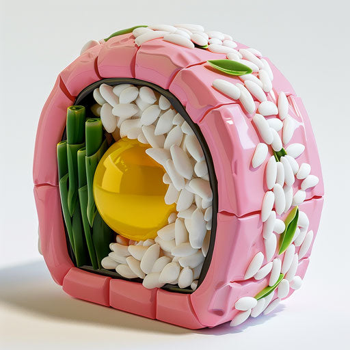 Pink plastic sushi roll with white rice