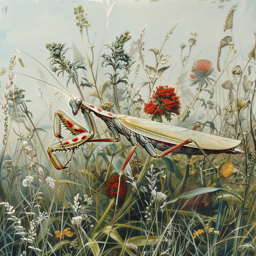 Praying mantis hunting in the grass