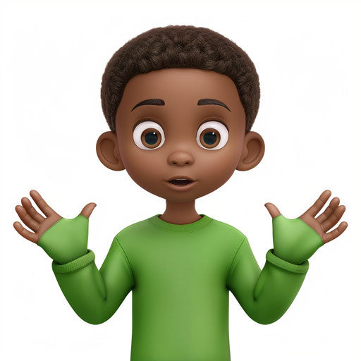 Emoji of a young black boy in green shirt looking confused