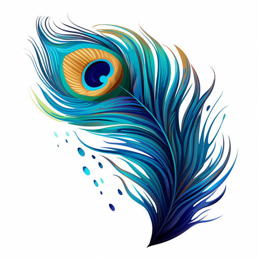 Peacock feather clipart in the style of Oil painting, on a white background
