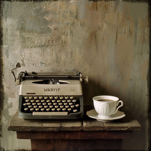 Vintage typewriter and fresh coffee in a still life composition
