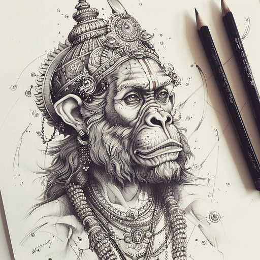 Neo-traditional flat tattoo sketch of Hanuman