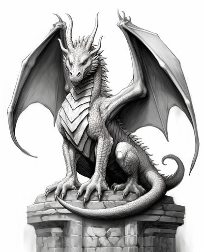 Fantastical creature in black and white, Anne Stokes style