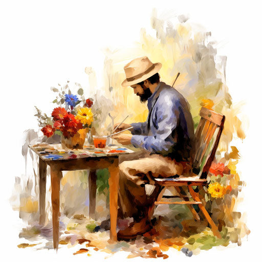 Hobbies clipart in Impressionistic Art style, on white background