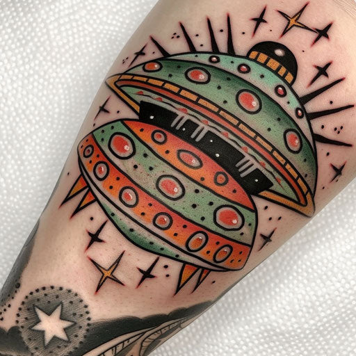 Traditional American style UFO tattoo