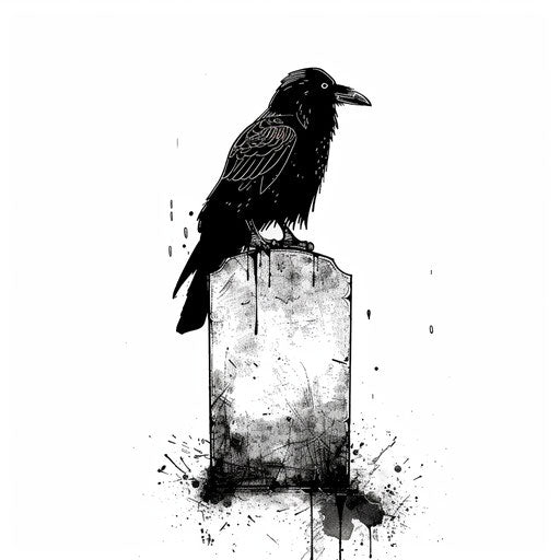 Minimalist tattoo of a raven on a gravestone