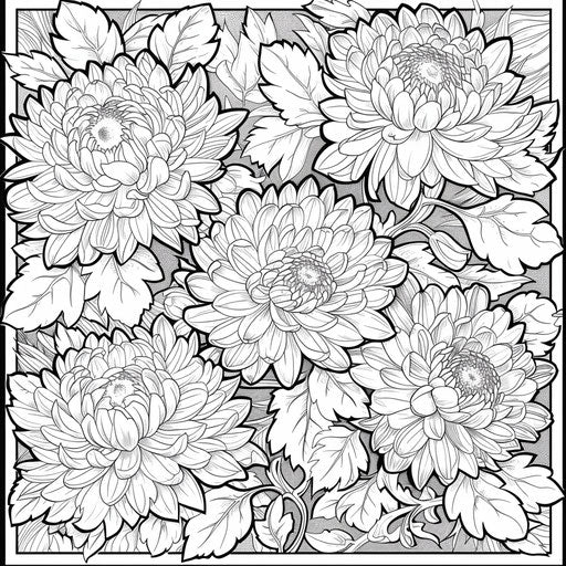 Detailed floral patterns with chrysanthemums and autumn leaves.