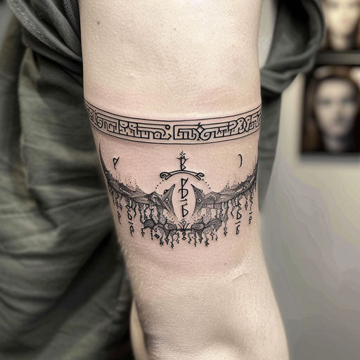 Armband tattoo of Elvish runes and symbols
