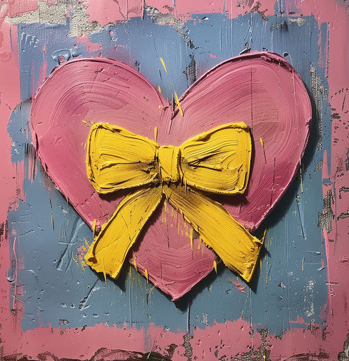 Pink heart with yellow bow, royal and feminine style