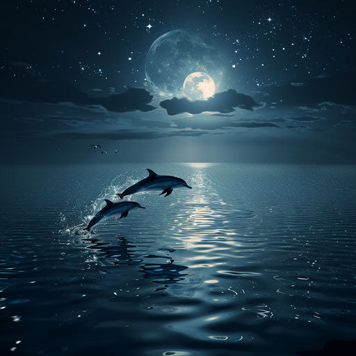 Dolphins under the moonlight