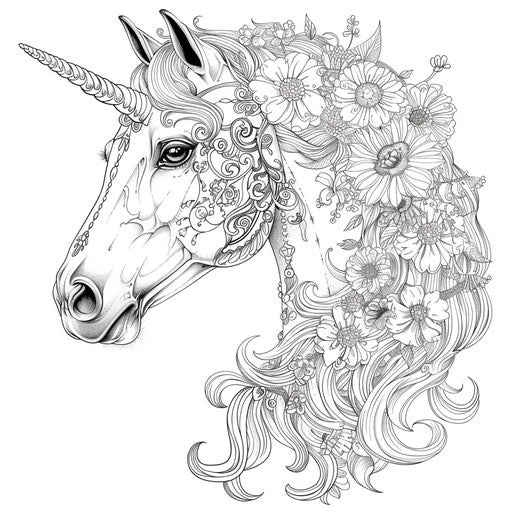A whimsical horse with flowers woven into its mane