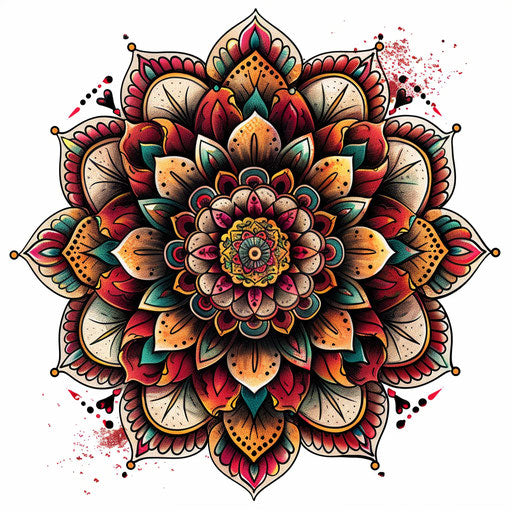 Ornate mandala with intricate patterns and vibrant colors