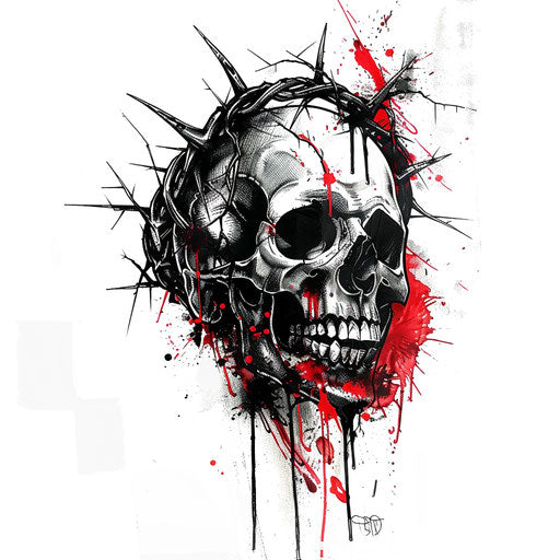 Bold skull tattoo with crown of thorns