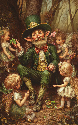The leprechaun, fairies, and elves in the enchanted forest