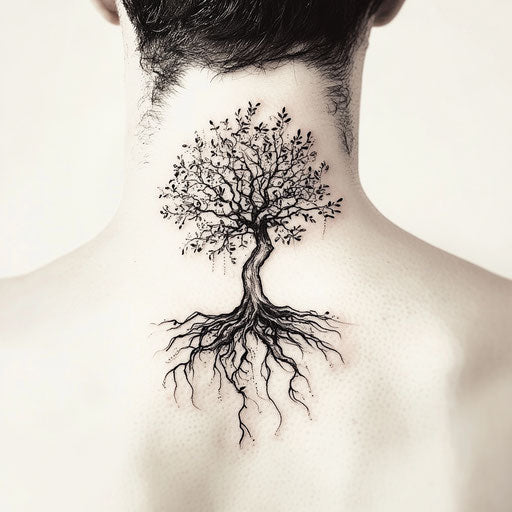 Stylized small tree tattoo sketch on white background