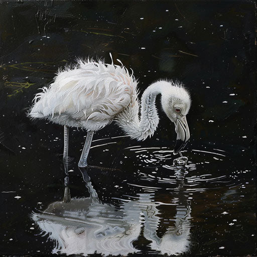 Flamingo chick's tentative first encounter with water