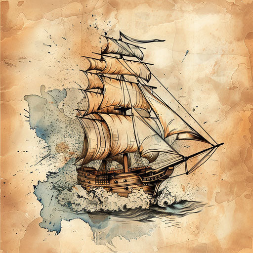 Old ship sailing on choppy waters