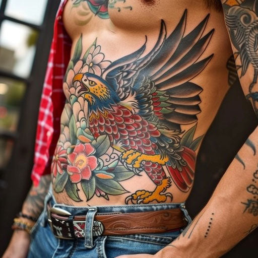 Rib tattoos for men, classic Americana style