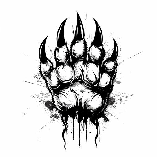 Bear paw tattoo sketch in sharp clipart style with black outlines