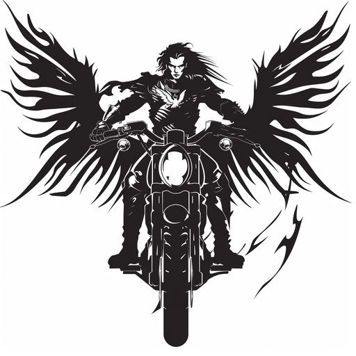 Archangel Michael and Gothic Motorcycle Stencil on White
