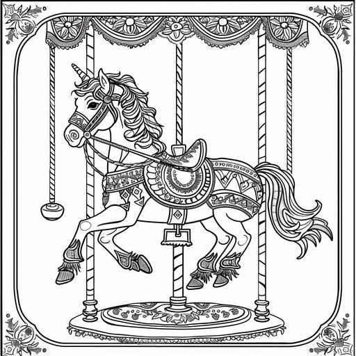 Whimsical carousel horse with ornate details