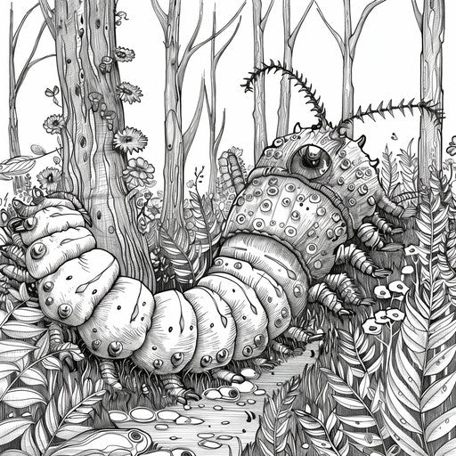 Caterpillar moving through forest floor