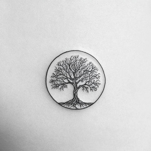 Clipart style flat tattoo sketch, small and meaningful for females with a delicate tree of life in black ink on pure white background